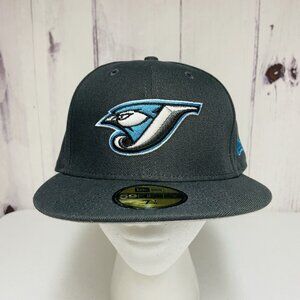 Toronto Blue Jays Hat Cap Fitted Mens 7 1/8 Gray Blue MLB Baseball New Era